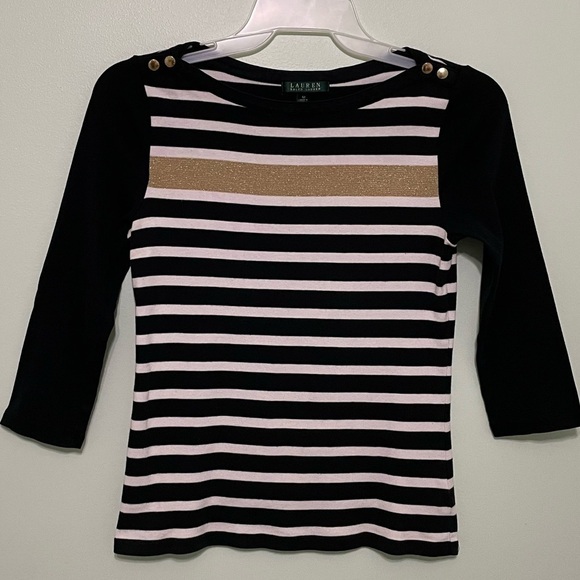 Lauren Ralph Lauren boat neck shirt size M gold stripe across front great shape - Picture 1 of 6
